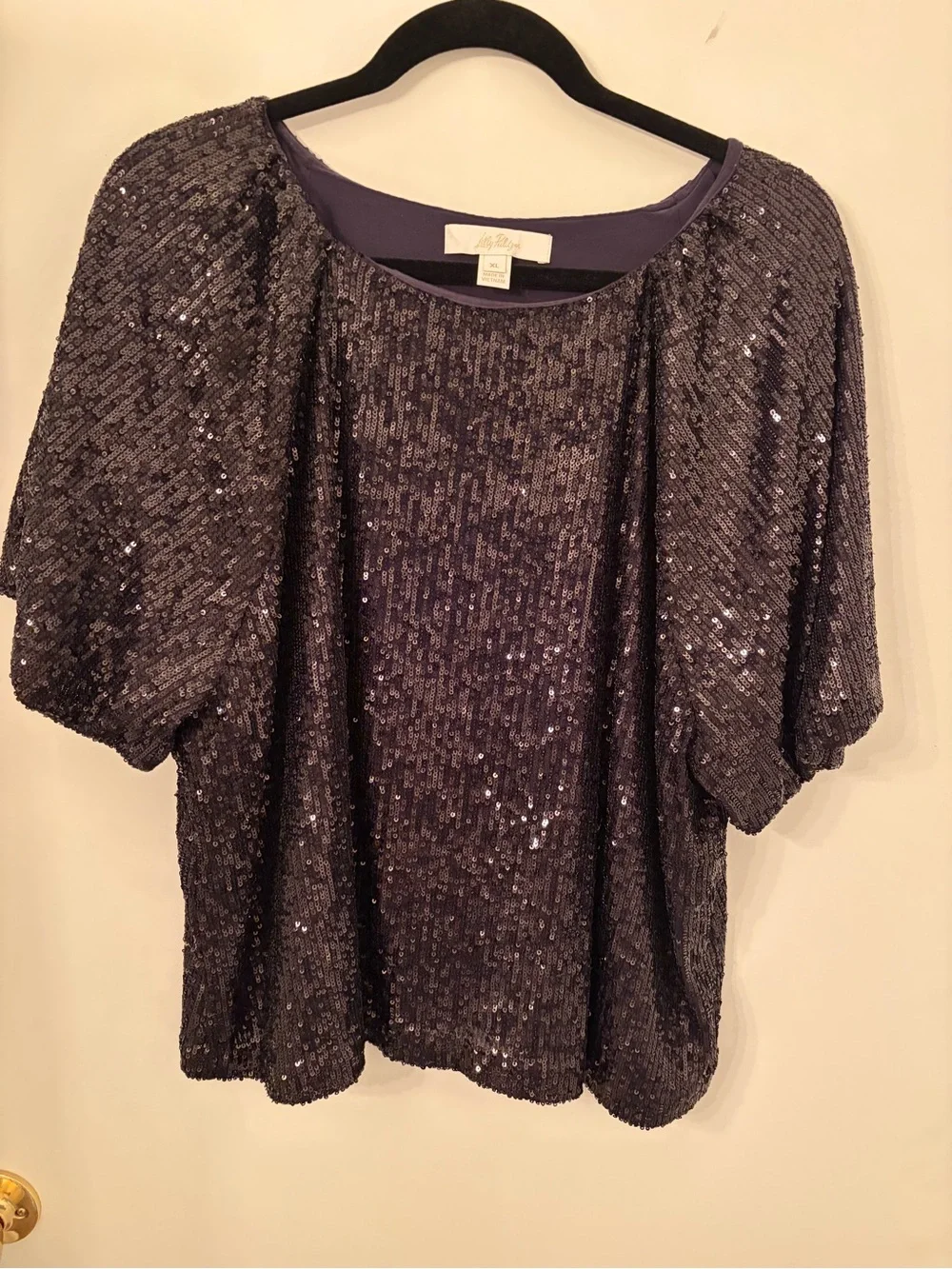 Lilly Pulitzer Cressida Black Sequin Short Sleeve Top